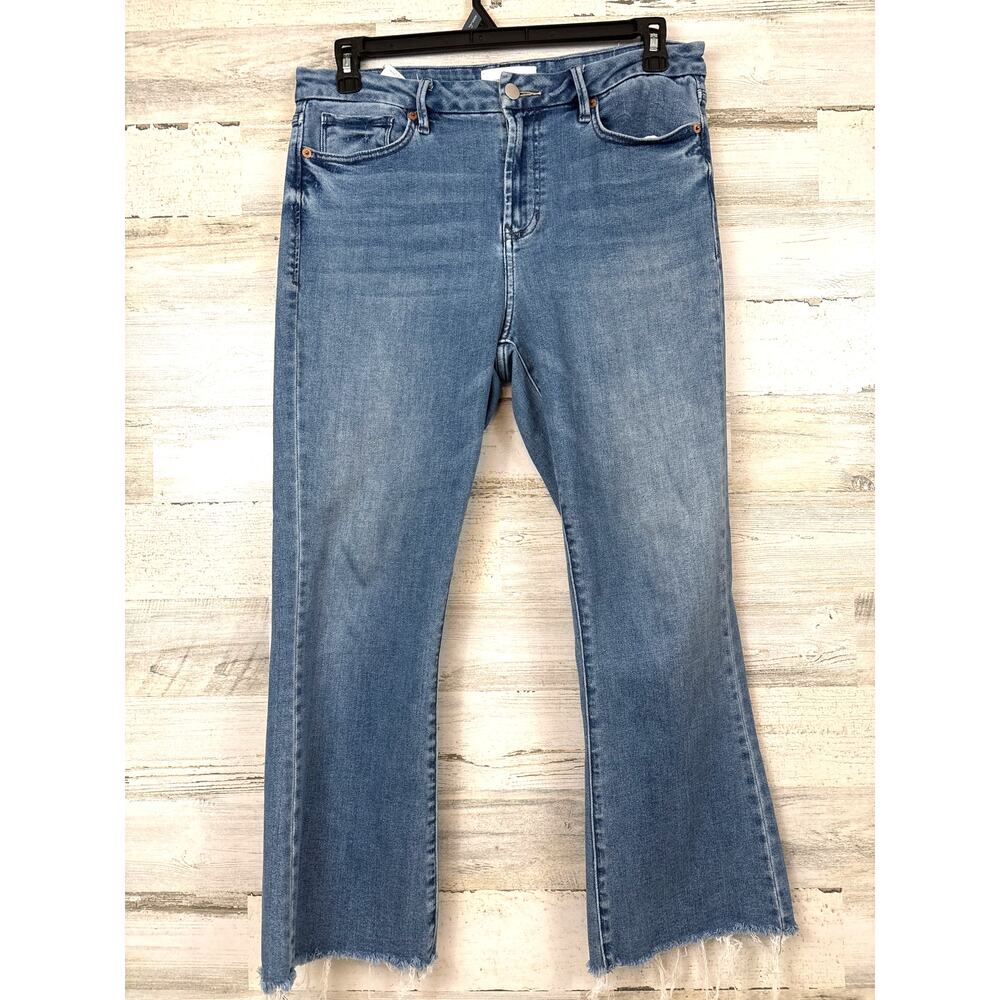 Dear John Womens 31 Blue Jeanne High Rise Flare Fray Hem Denim Jeans